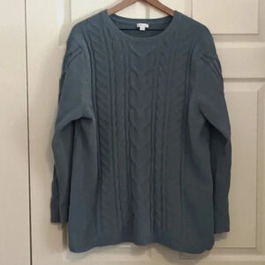 J.Jill Chenille Sweater Size XL Tunic Length Cableknit Blue Green Color